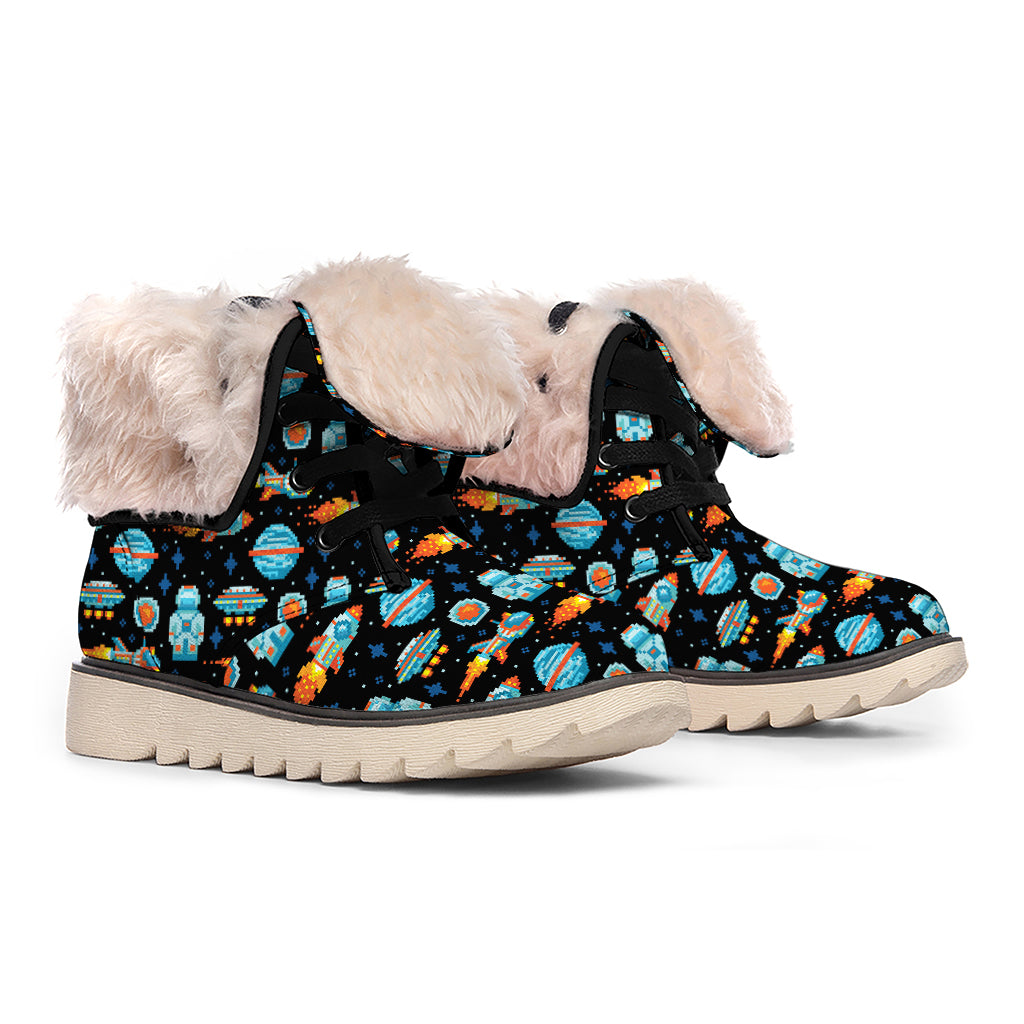 Astronaut And Space Pixel Pattern Print Winter Boots
