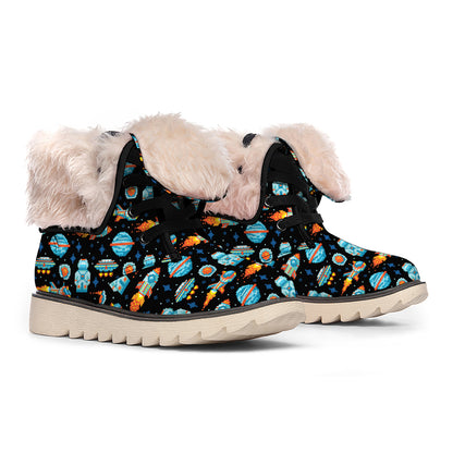 Astronaut And Space Pixel Pattern Print Winter Boots