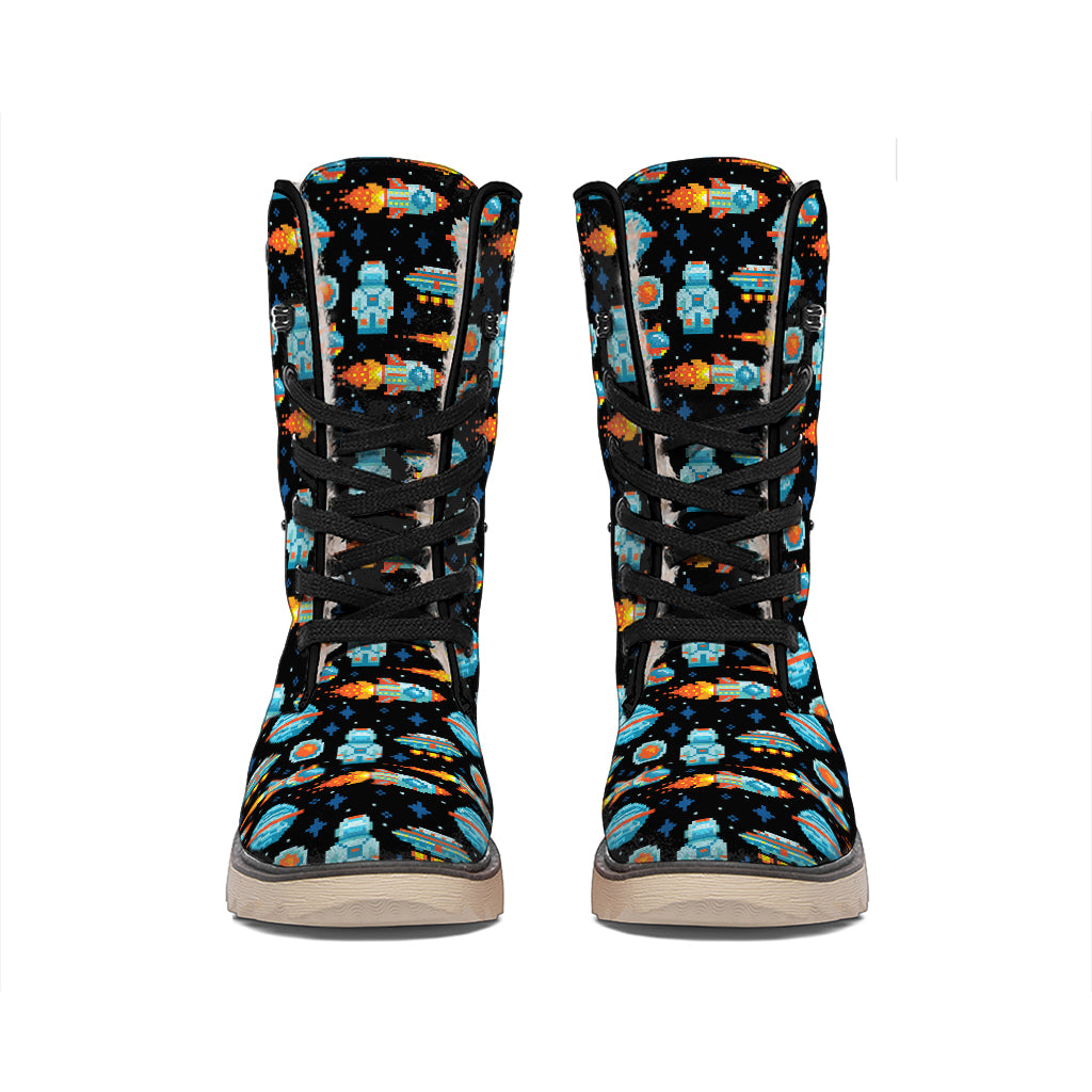 Astronaut And Space Pixel Pattern Print Winter Boots