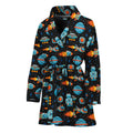 Astronaut And Space Pixel Pattern Print Women's Bathrobe