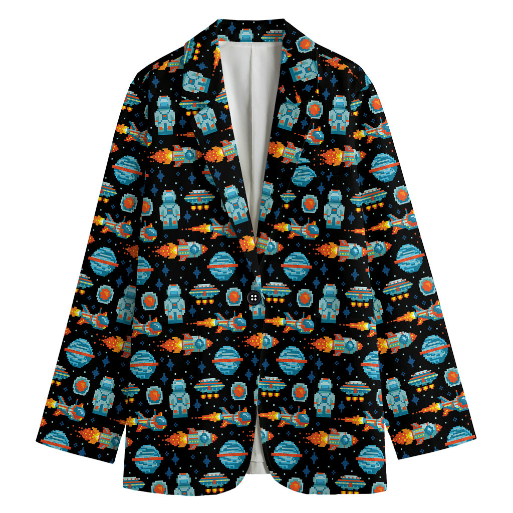 Astronaut And Space Pixel Pattern Print Women's Blazer