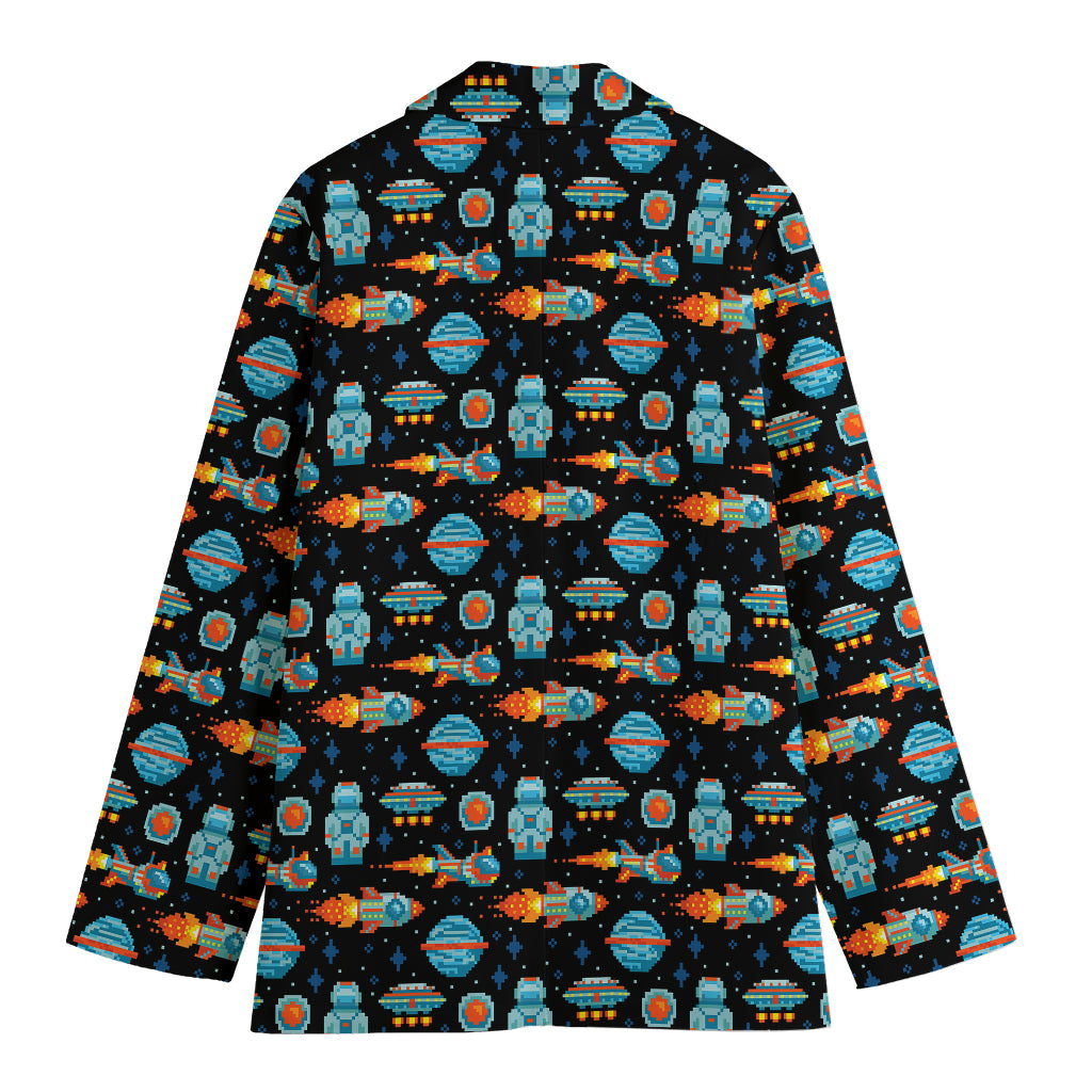 Astronaut And Space Pixel Pattern Print Women's Blazer