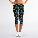 Astronaut And Space Pixel Pattern Print Women's Capri Leggings