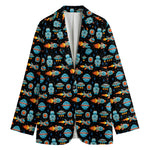 Astronaut And Space Pixel Pattern Print Women's Cotton Blazer