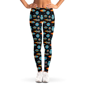 Astronaut And Space Pixel Pattern Print Women's Leggings