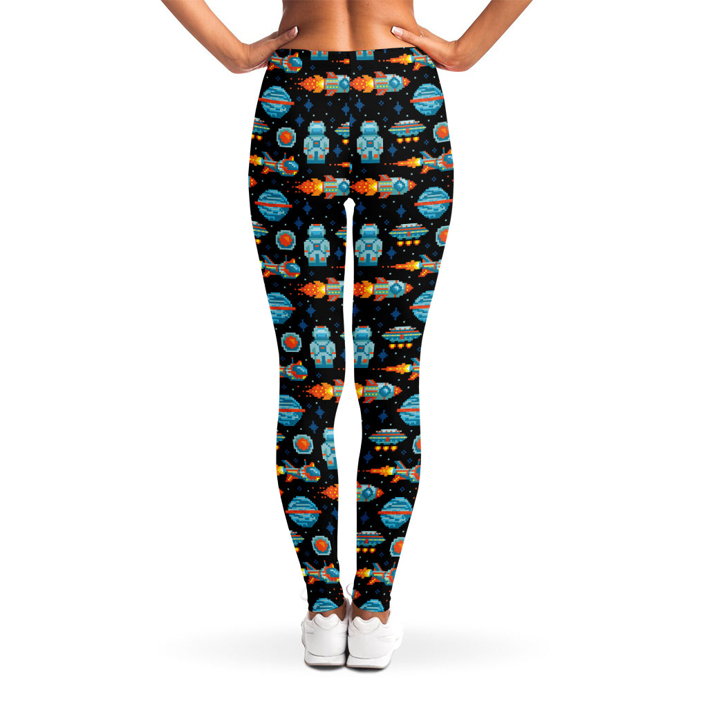 Astronaut And Space Pixel Pattern Print Women's Leggings