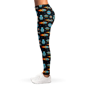 Astronaut And Space Pixel Pattern Print Women's Leggings