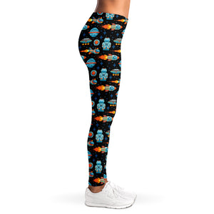 Astronaut And Space Pixel Pattern Print Women's Leggings