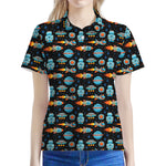 Astronaut And Space Pixel Pattern Print Women's Polo Shirt