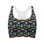 Astronaut And Space Pixel Pattern Print Women's Sports Bra