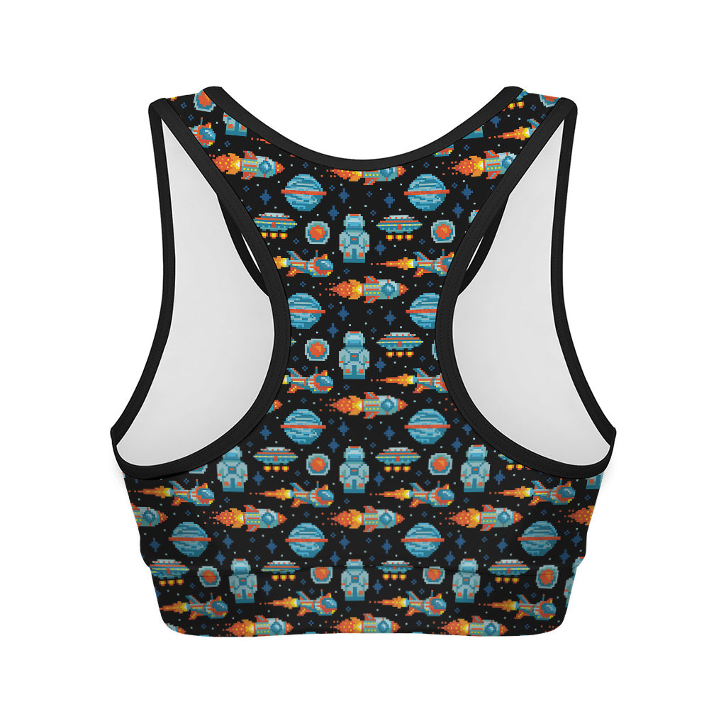 Astronaut And Space Pixel Pattern Print Women's Sports Bra