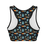 Astronaut And Space Pixel Pattern Print Women's Sports Bra