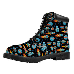 Astronaut And Space Pixel Pattern Print Work Boots