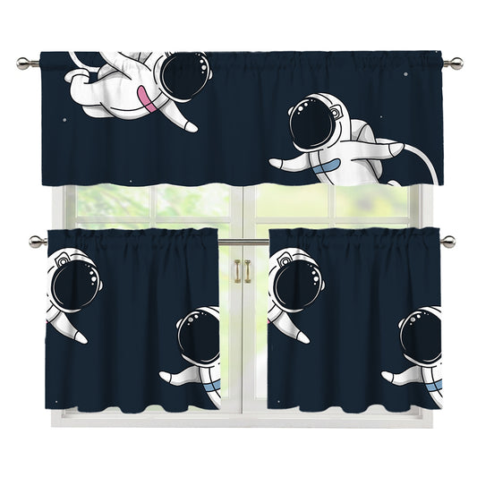 Astronaut Couple In Space Print 3 Piece Kitchen Curtains