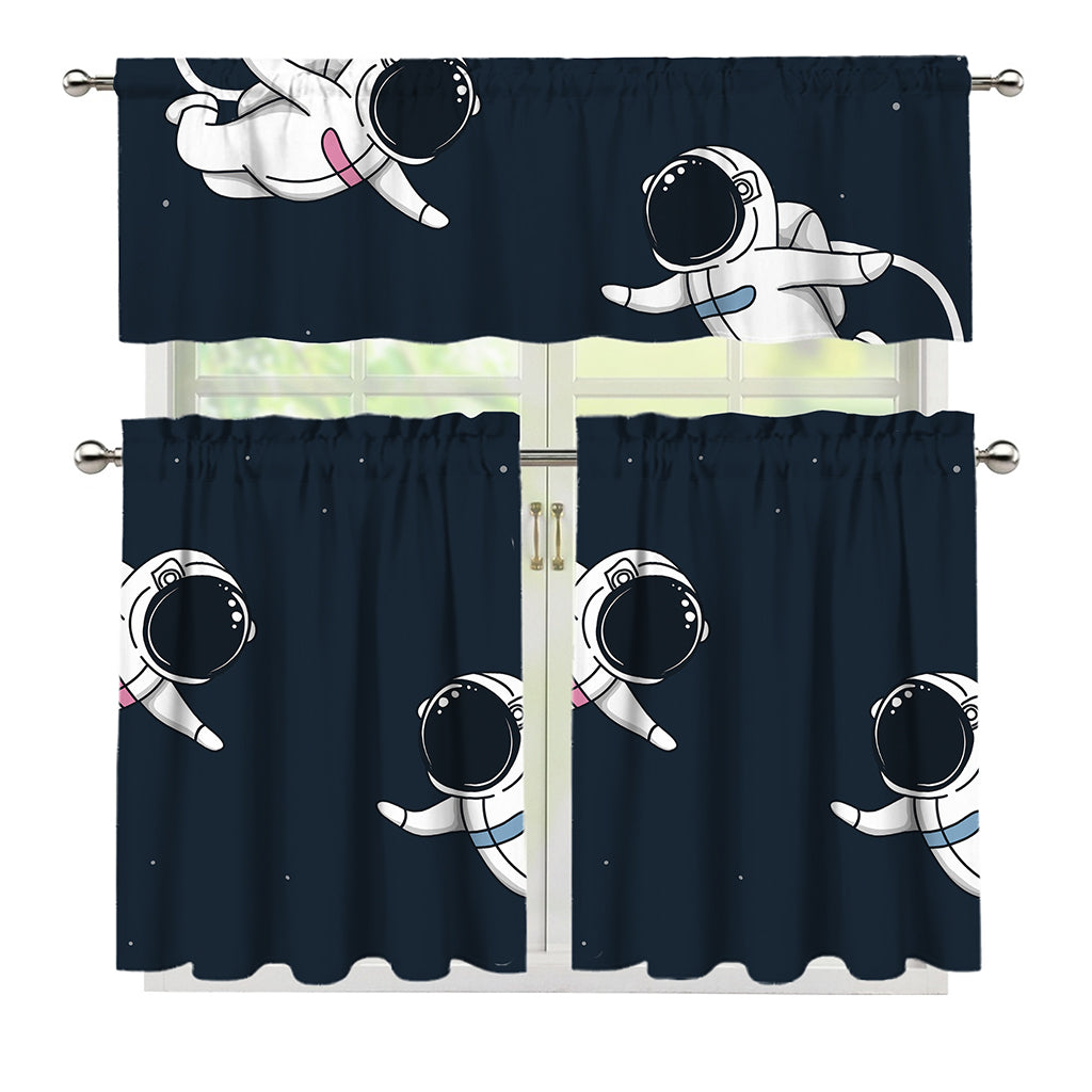 Astronaut Couple In Space Print 3 Piece Kitchen Curtains