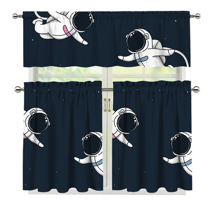 Astronaut Couple In Space Print 3 Piece Kitchen Curtains