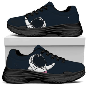 Astronaut Couple In Space Print Black Chunky Shoes