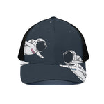 Astronaut Couple In Space Print Black Mesh Trucker Cap