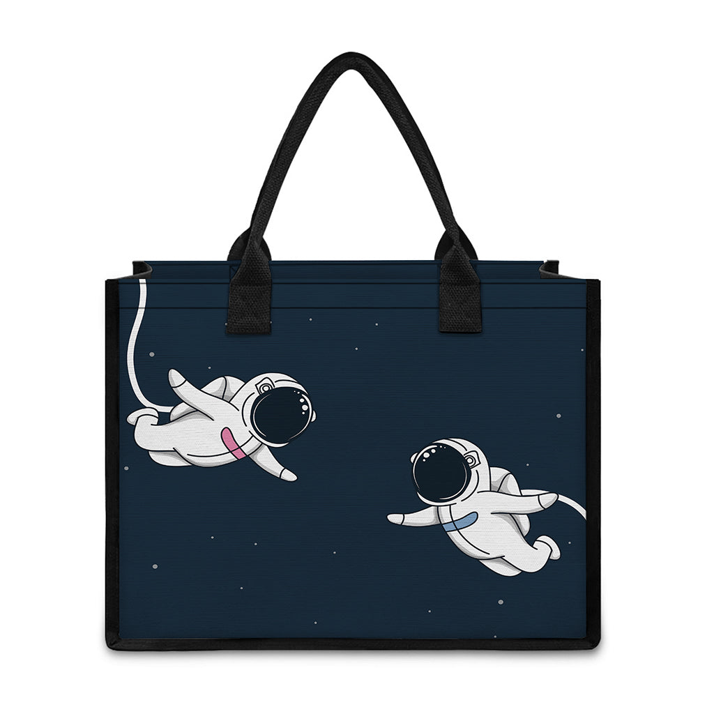 Astronaut Couple In Space Print Canvas Tote Bag