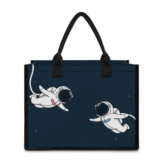 Astronaut Couple In Space Print Canvas Tote Bag