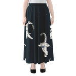 Astronaut Couple In Space Print Chiffon Maxi Skirt