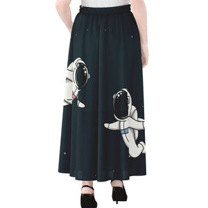 Astronaut Couple In Space Print Chiffon Maxi Skirt