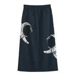 Astronaut Couple In Space Print Cotton Front Slit Maxi Skirt