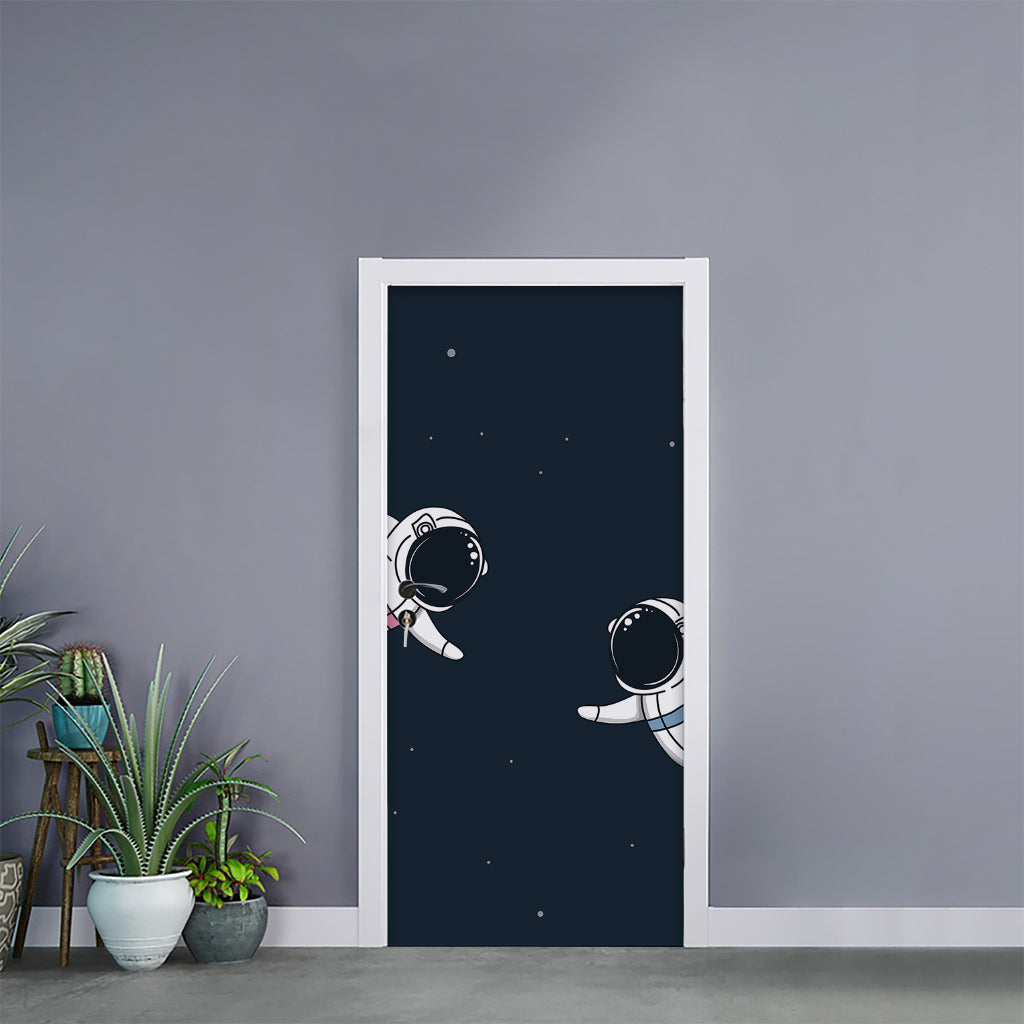 Astronaut Couple In Space Print Door Sticker