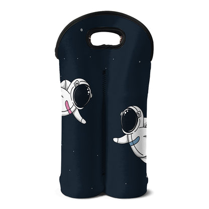 Astronaut Couple In Space Print Double Neoprene Wine Tote