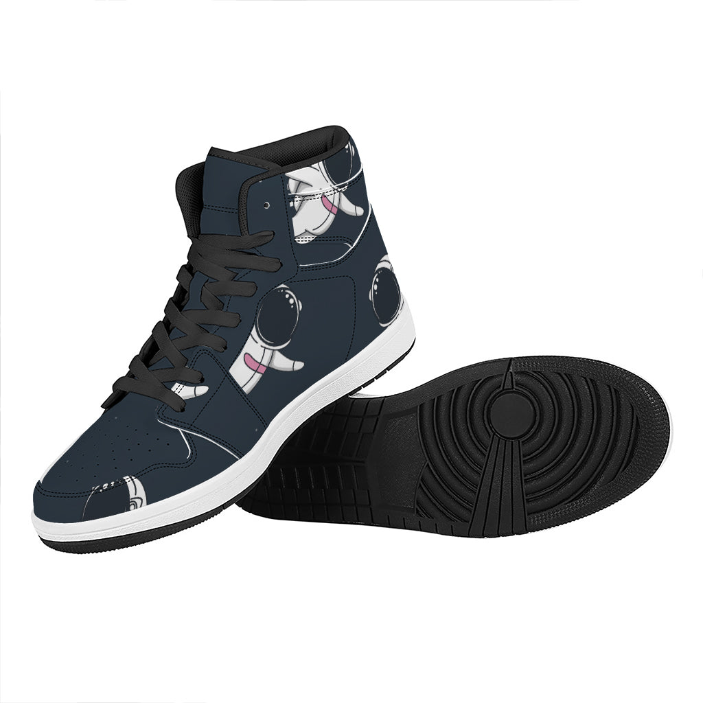 Astronaut Couple In Space Print High Top Leather Sneakers