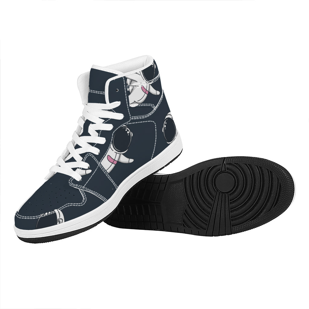 Astronaut Couple In Space Print High Top Leather Sneakers