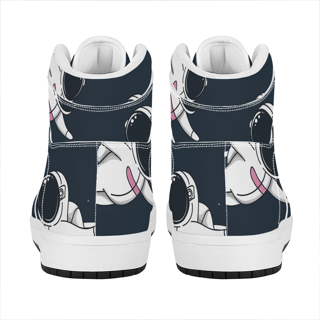 Astronaut Couple In Space Print High Top Leather Sneakers