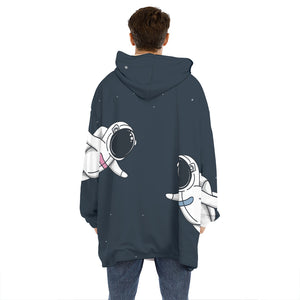 Astronaut Couple In Space Print Hoodie Blanket