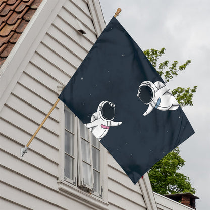 Astronaut Couple In Space Print House Flag