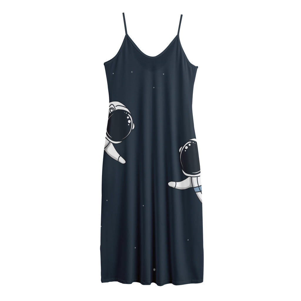 Astronaut Couple In Space Print Jersey Midi Cami Dress