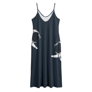 Astronaut Couple In Space Print Jersey Midi Cami Dress