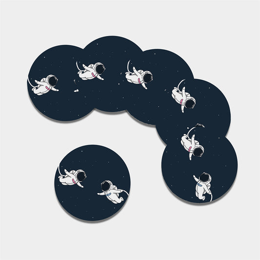 Astronaut Couple In Space Print Leather Coaster Set