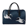 Astronaut Couple In Space Print Leather Duffel Bag