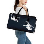 Astronaut Couple In Space Print Leather Duffle Bag
