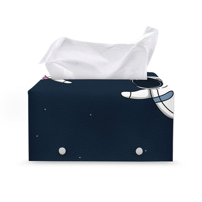 Astronaut Couple In Space Print Leather Tissue Box Cover