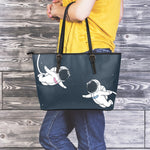 Astronaut Couple In Space Print Leather Tote Bag