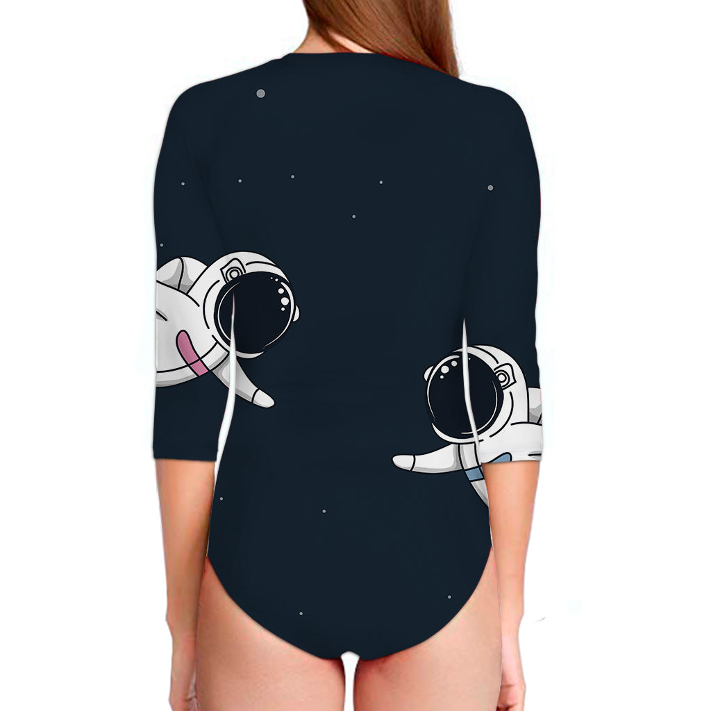 Astronaut Couple In Space Print Long Sleeve Swimsuit