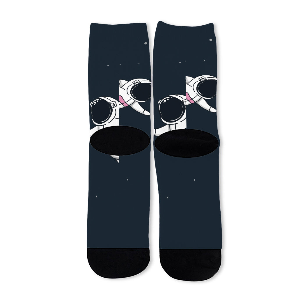 Astronaut Couple In Space Print Long Socks