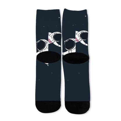 Astronaut Couple In Space Print Long Socks