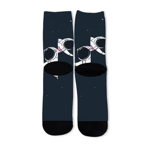 Astronaut Couple In Space Print Long Socks