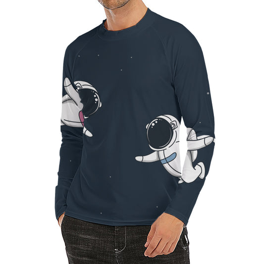 Astronaut Couple In Space Print Men's Long Sleeve Rash Guard