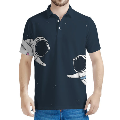 Astronaut Couple In Space Print Men's Polo Shirt