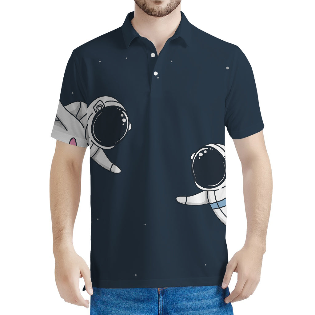 Astronaut Couple In Space Print Men's Polo Shirt