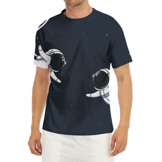 Astronaut Couple In Space Print Men's Short Sleeve Rash Guard