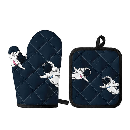 Astronaut Couple In Space Print Oven Mitt And Pot Holder Set